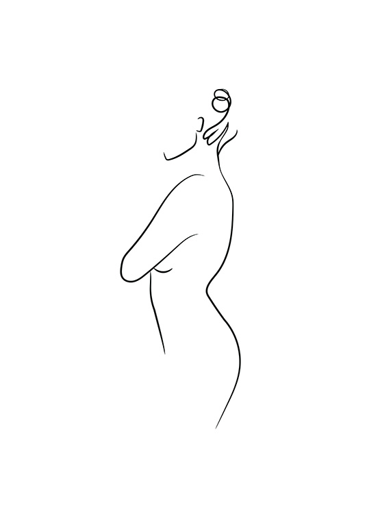 –Line art print of a woman on a white background. 