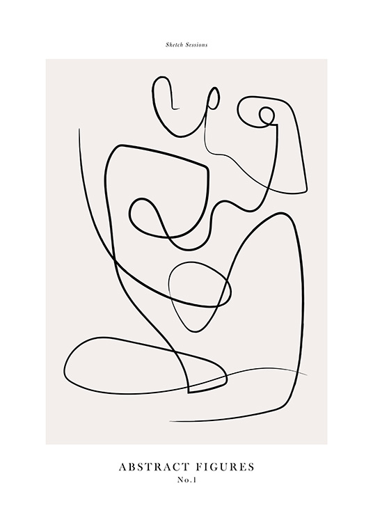  – Line art with abstract body, drawn in black on a beige background