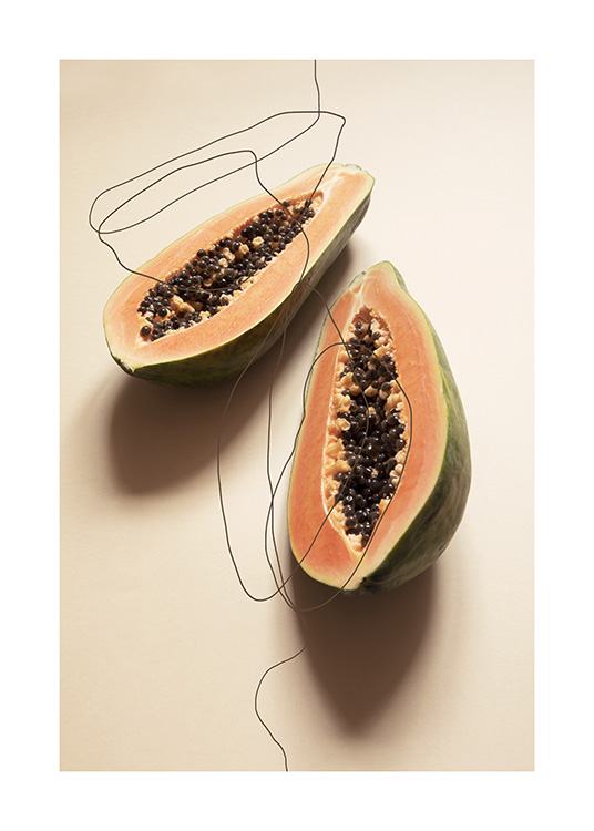 Papayas Poster Papaya With Line Art Desenio Eu