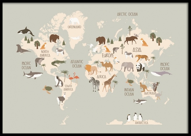 Animals Of The World Map Poster