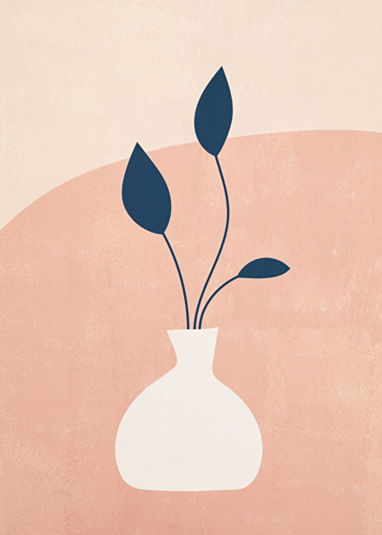  – Graphic illustration of leaves in a light beige pot against a pink background