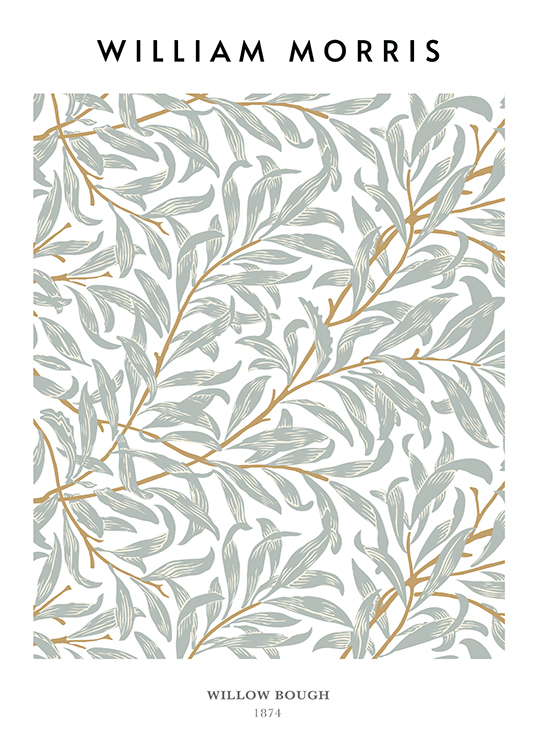  – Illustration with green leaves and beige branches on a light background