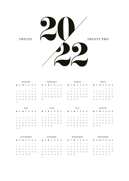 Calendar 2022 Poster - Black And White Calendar 2024 - Desenio.eu