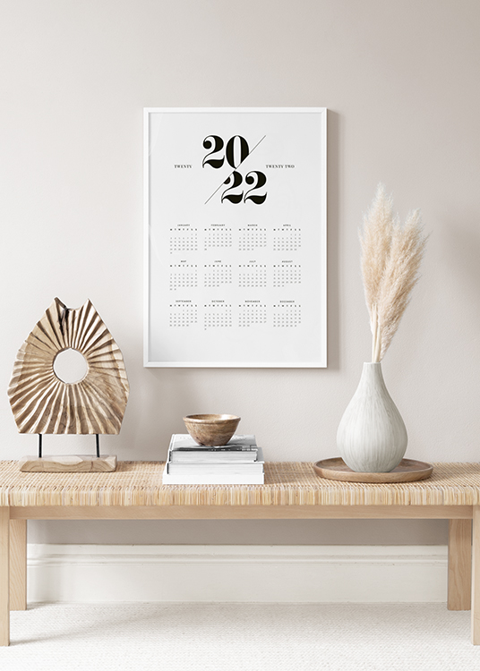 Calendar 2022 Poster - Black And White Calendar 2024 - Desenio.eu