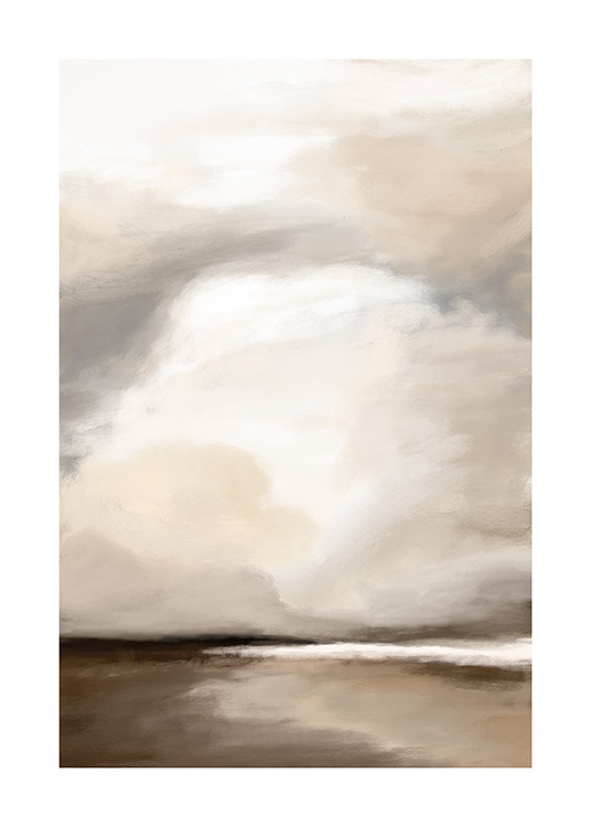 – A beautiful abstract inspirational print presenting a landscape in calm beige and nature colours